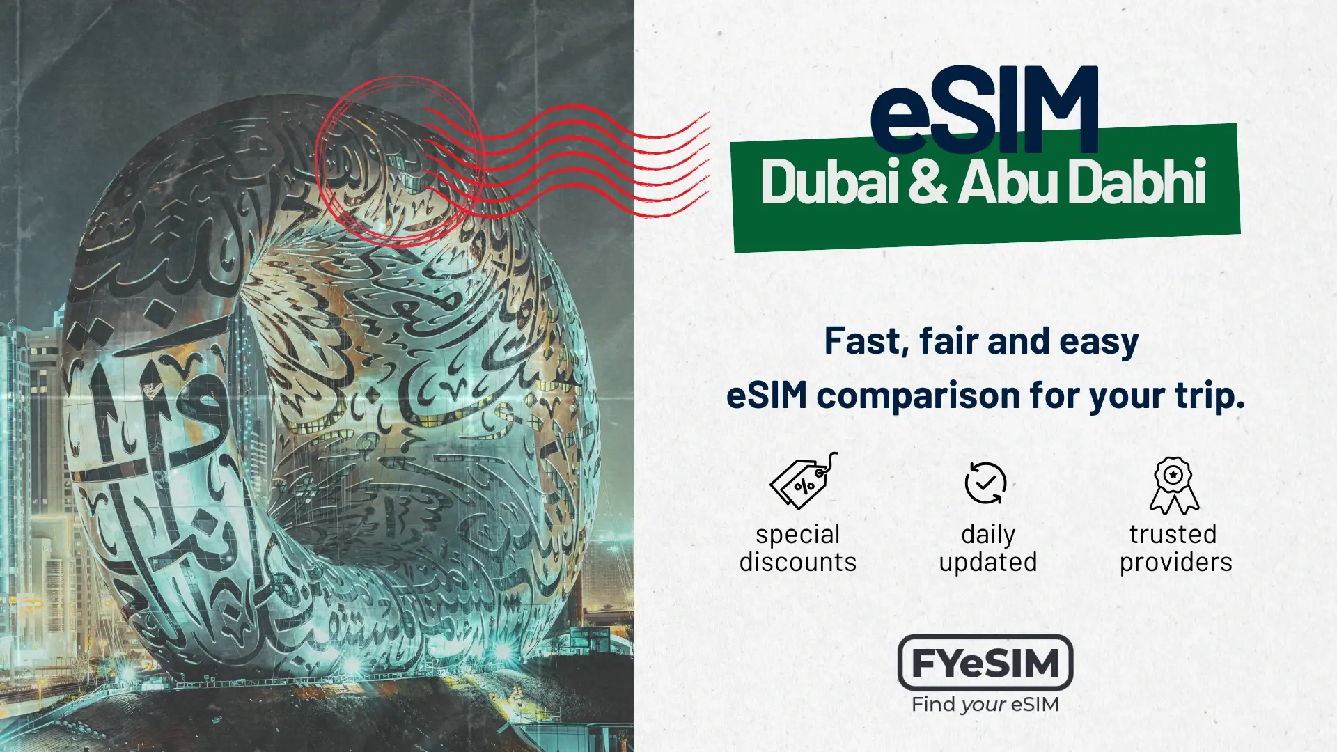 The best eSIMs for Dubai and Abu Dhabi in the United Arab Emirates, compared side by side, with the Dubai skyline in the background.